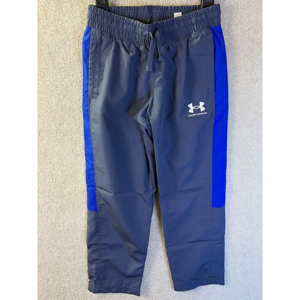 Under Armour Rival Woven Pants Boy Small Blue Gray Mesh Lined Athletic Track NEW